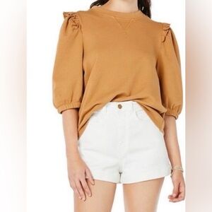 Roller Rabbit Sweater Women’s Large Tan Puff Sleeve Top